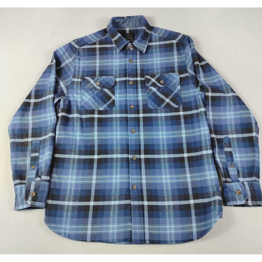 JACHS Shirt Mens Medium Blue Plaid Flannel Long Sleeve Button Up Cabincore